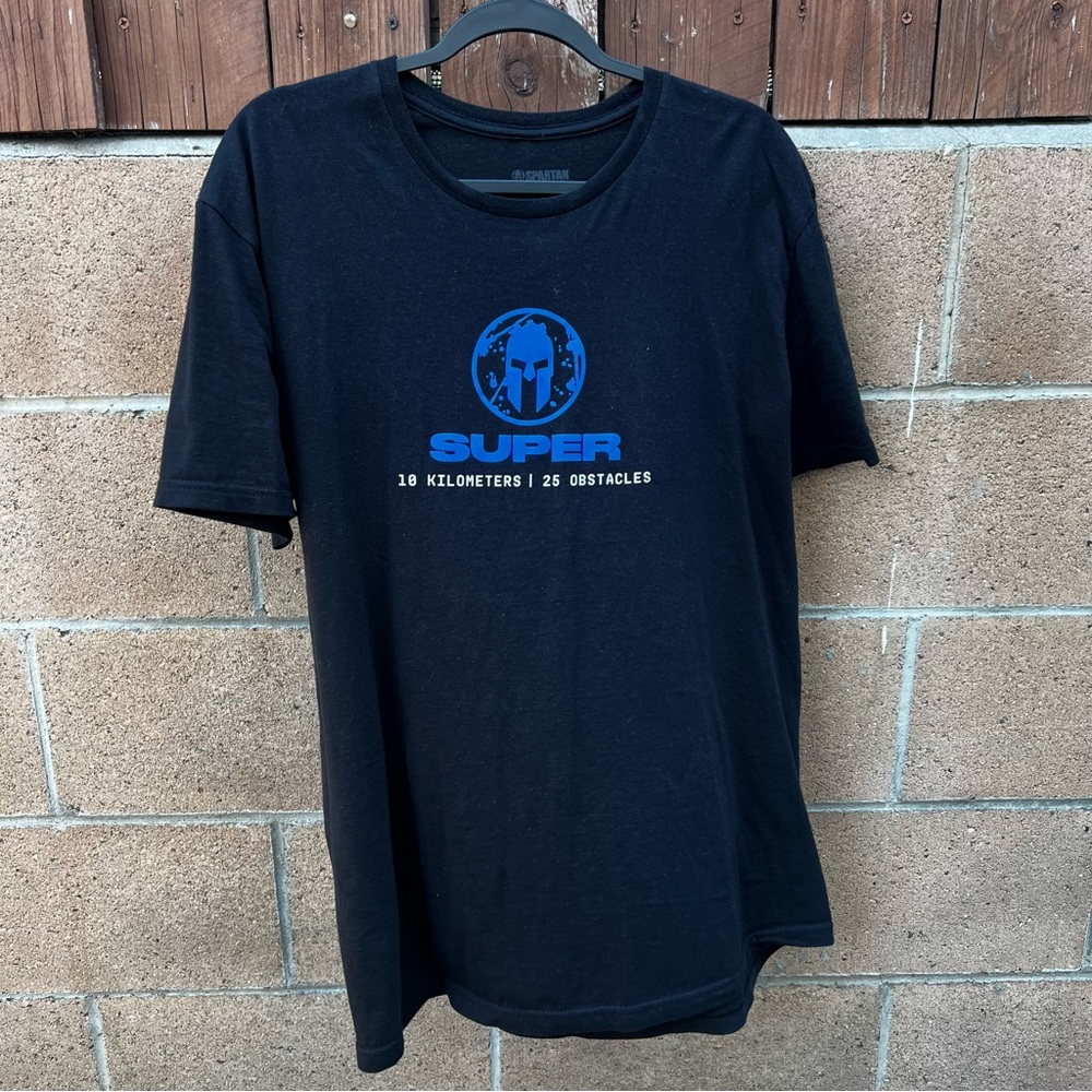 Black and blue Spartan Super Finisher race t-shirt